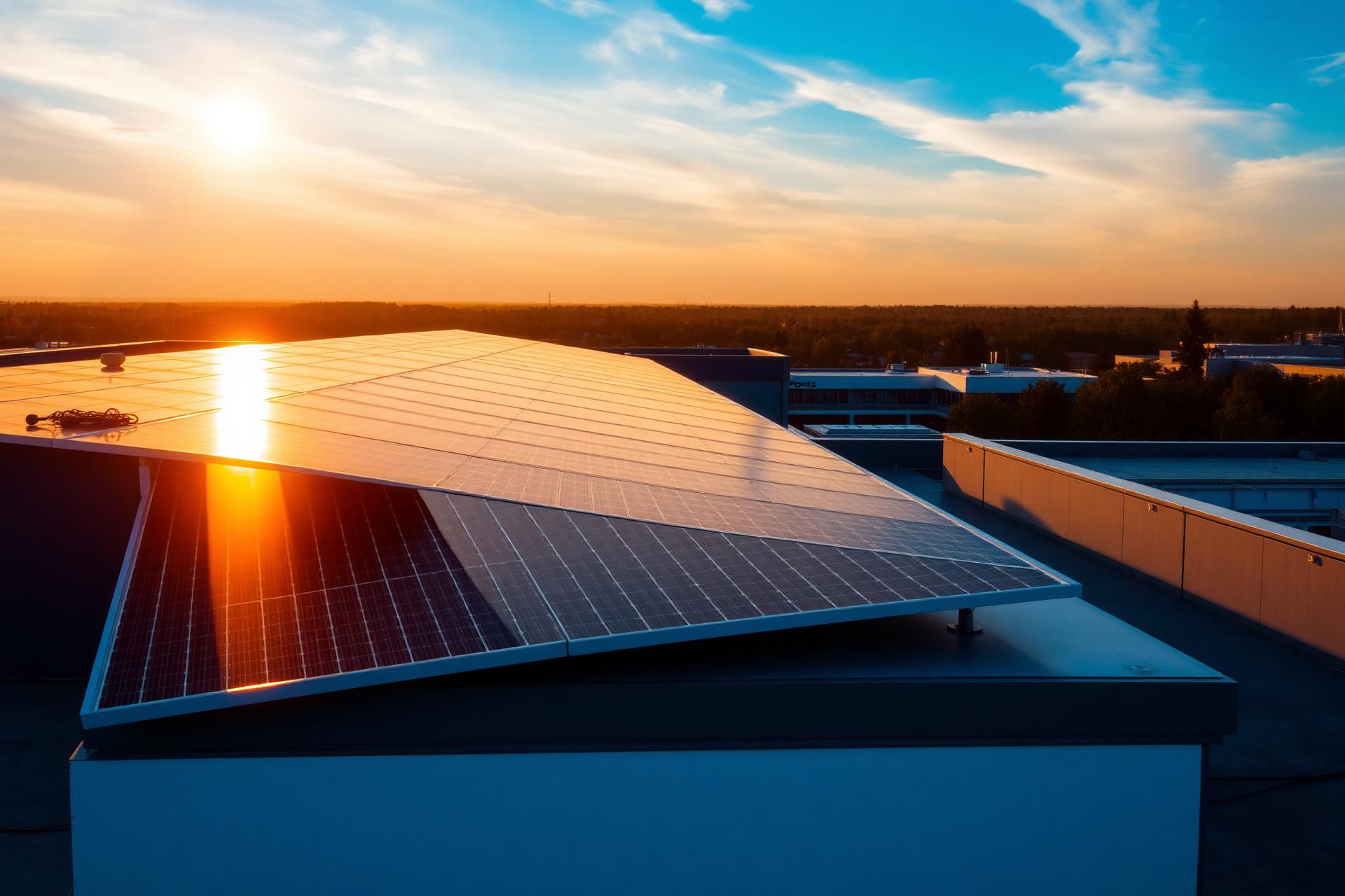 Painéis solares ao pôr do sol